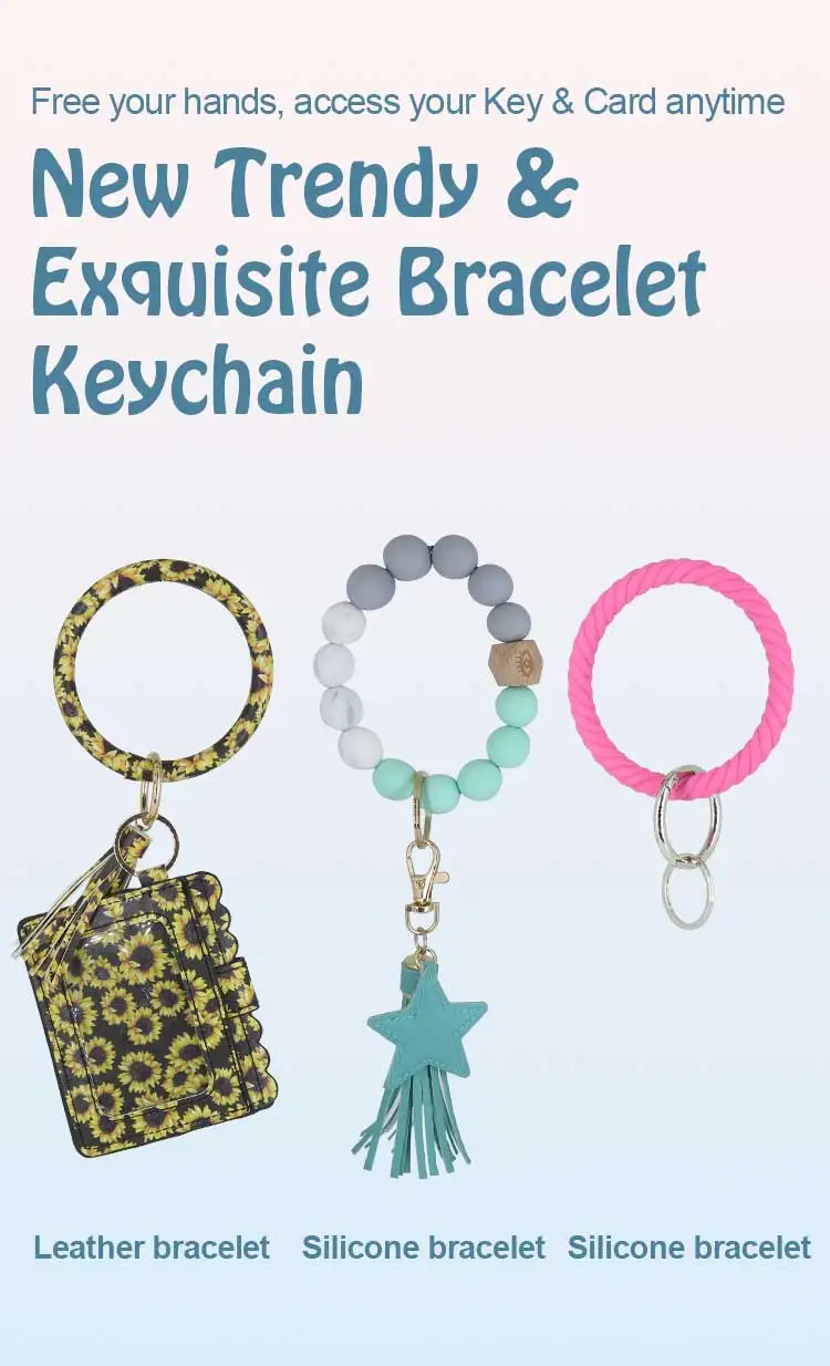 Custom Metal Rubber Key Rings Wristlet Keychain Set Silicone Beaded