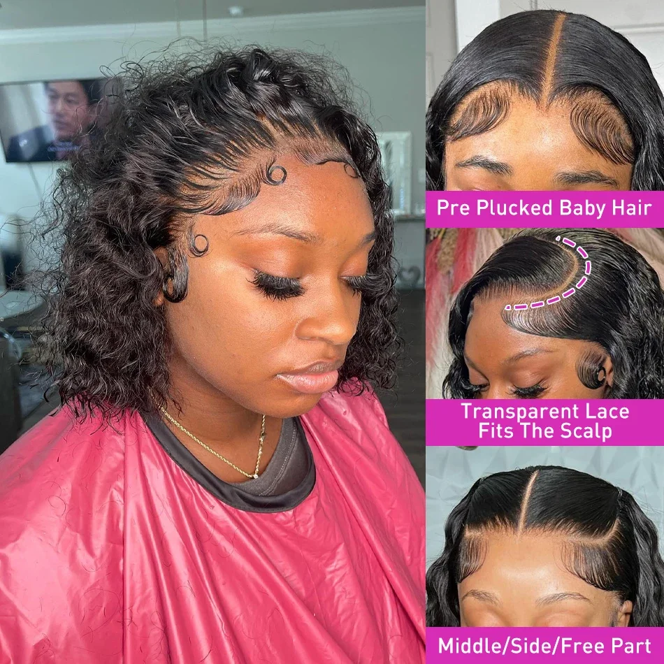 Peruca lace front curta cacheada de cabelo humano para mulher_voghion.com