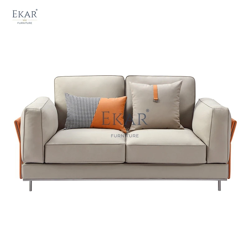 product new design orange embossed leather mirror hardware upholstered living room sofa-67