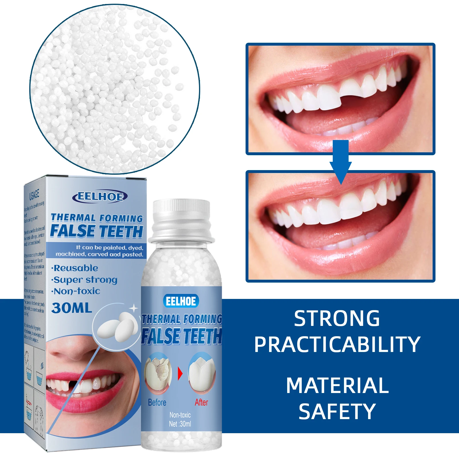 CALANDIS® Moldable Teeth Veneers with Adhesive Fitting Beads Temporary  False Teeth, 1 bag Adhesive fitting beads
