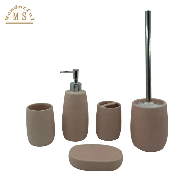 Ceramic Toilet Brush Tumbler Soap Dispenser Dolomite Bathroom Sets for Homeware