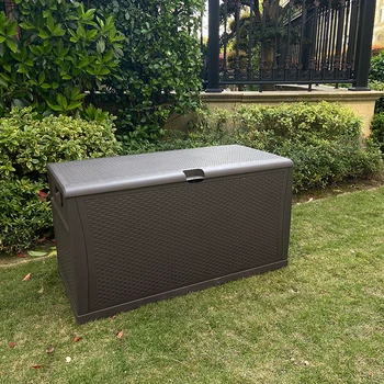 Outdoor Bench Storage 120 Gallon Plastic Patio Box Lockable Waterproof Deck Box For Garden Pool