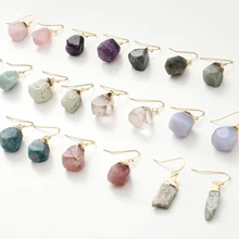factory wholesale natural healing crystal drop earrings  natural moonstone labradorite rose quartz pendant charm gold earrings