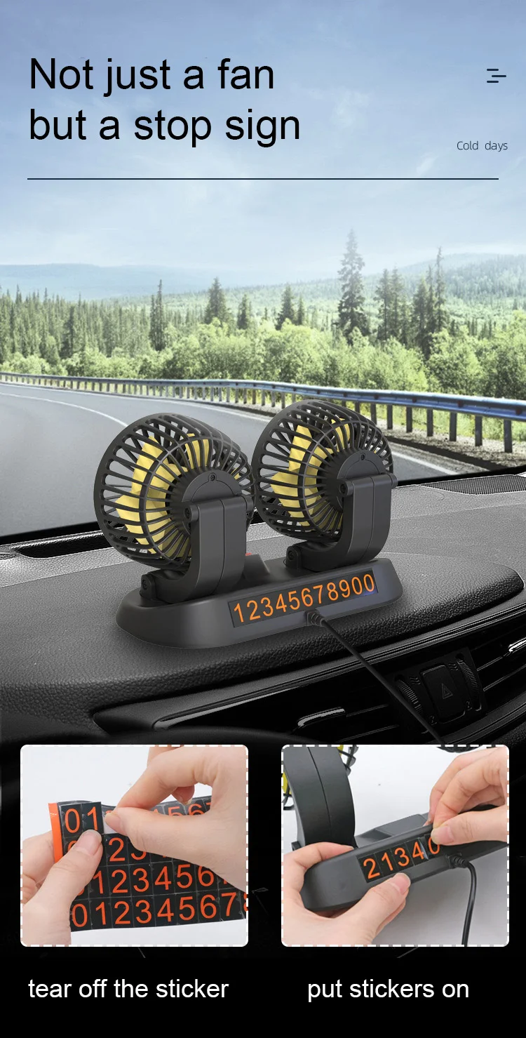 Adjustable 360 degree rotating USB DC12V/24V double head car air cooling fans fan