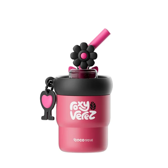 15oz Double Vacuum Insulated Stainless Steel Tumbler 450ml Water Bottle with Leak-Proof Straw for Straw Drinking