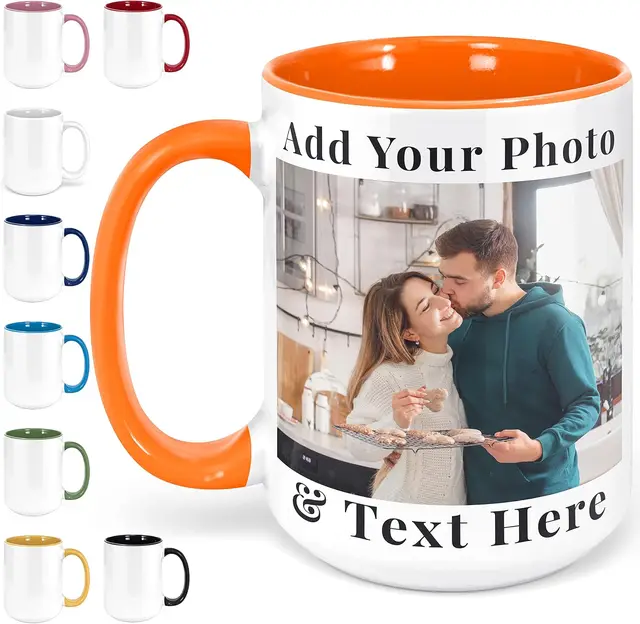 Wholesale Custom 11 oz 15 oz Personalized enamel Mugs with Photo Text blank ceramic Coffee Milk sublimation mug cup with handle