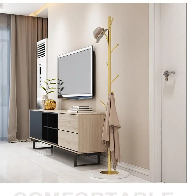 2021 newest modern elegant golden marble stand tree shaped coat rack shelf rack
