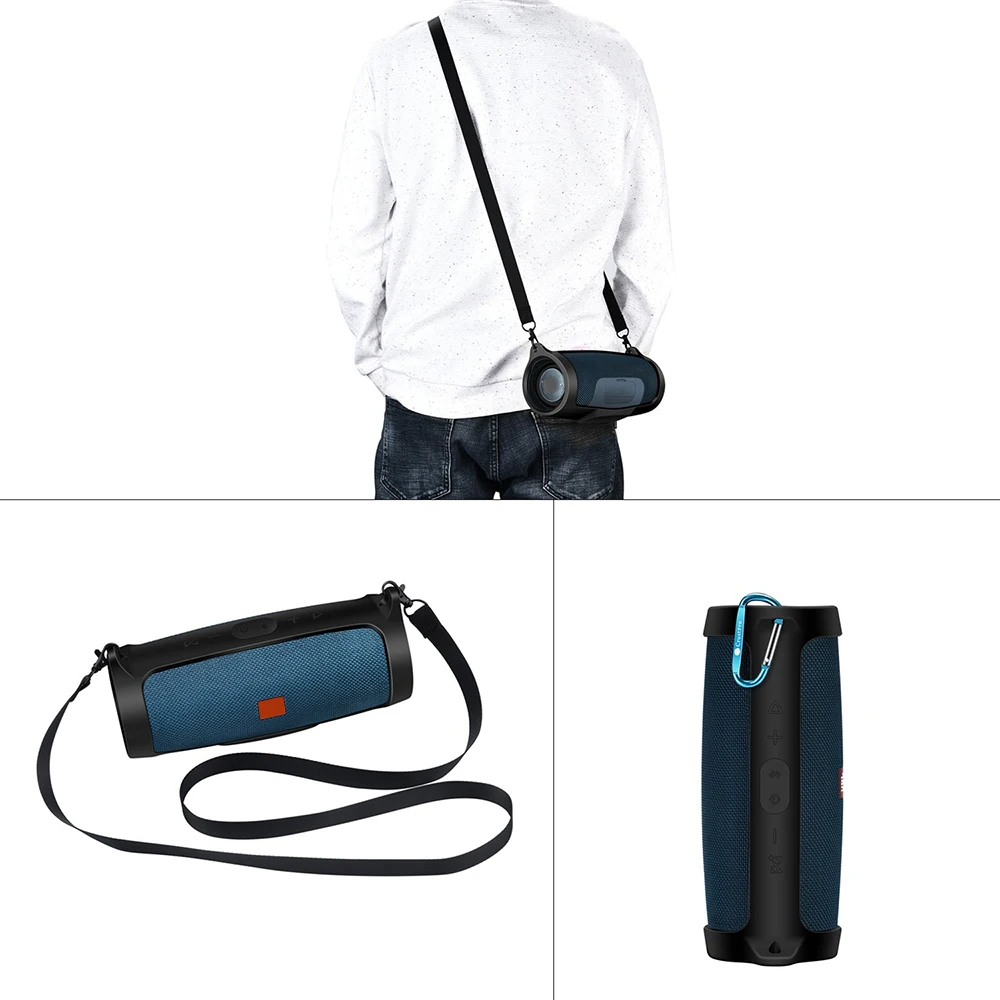 Professional Manufacturing Silicone Speaker case with Carabiner and Shoulder Strap Bumper case for jbl Charge 4
