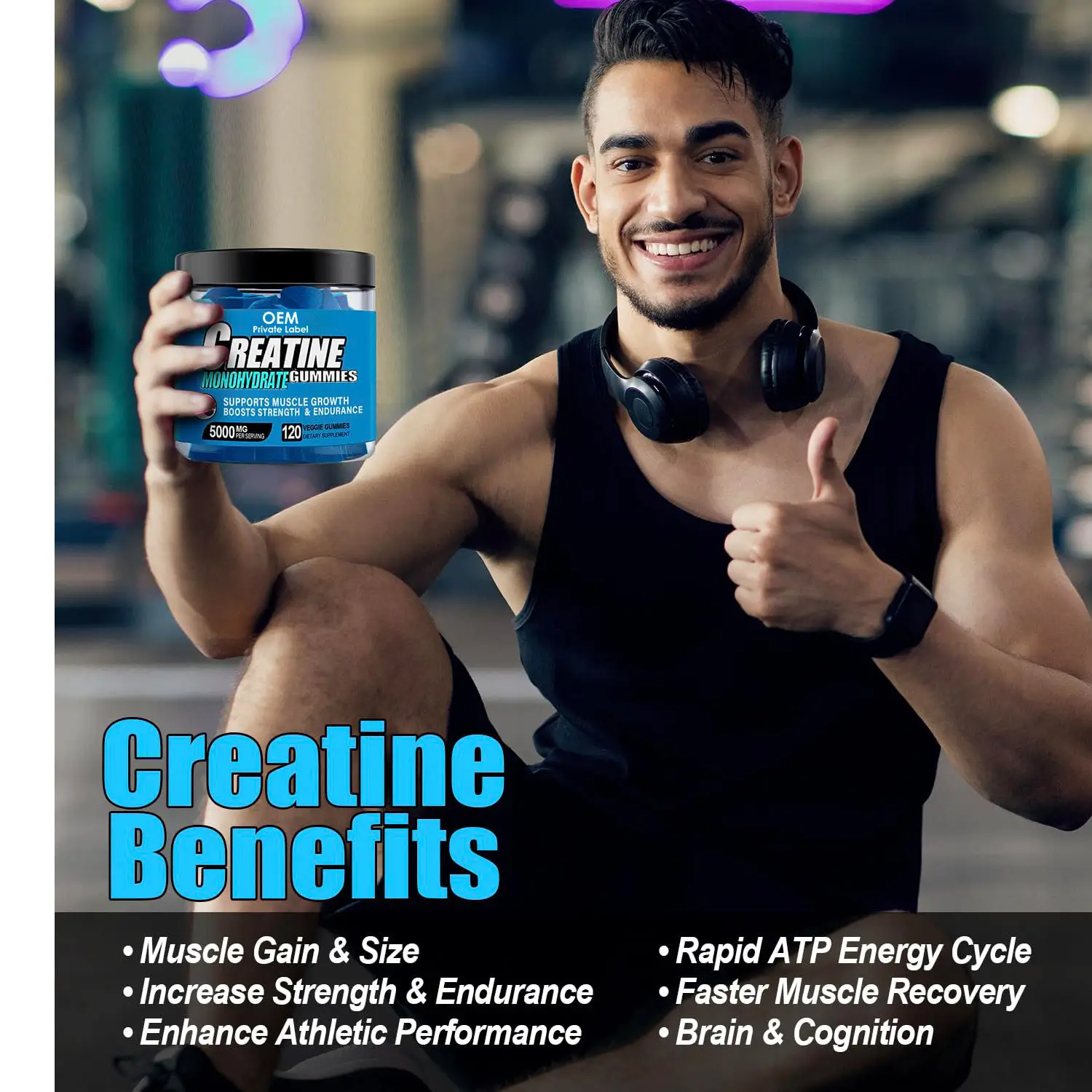 OEM Private Label Pre Workout Supplement Muscle Growth Pills 5000mg Creatine Gummies Max Stregth Creatine Monohydrate Gummy