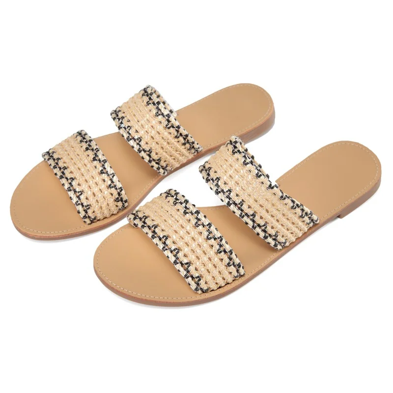 Sandalias Planas Con Doble Correa Para Mujer,Chanclas A La Moda,Para La  Playa,2022 - Buy 2022 Venta Caliente De Verano De Las Señoras De Moda Correas  Dobles Plana Playa Diapositivas Zapatillas,Peep-toe Slip-sandalias,De  Interior