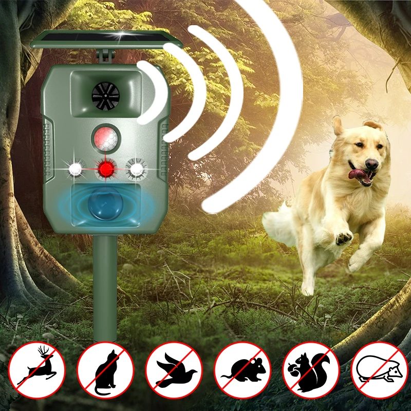 Rohs Upgraded Big Flash Solar Powered PIR Motion Sensor Ultrasonic Pest Zonar Owl Pig Mole Animal Bird Repeller For Farm Garden details