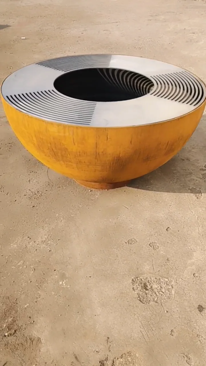 Garden Fireball 100cm Corten Steel Fire Pit Bbq Bowl With Grill Ring