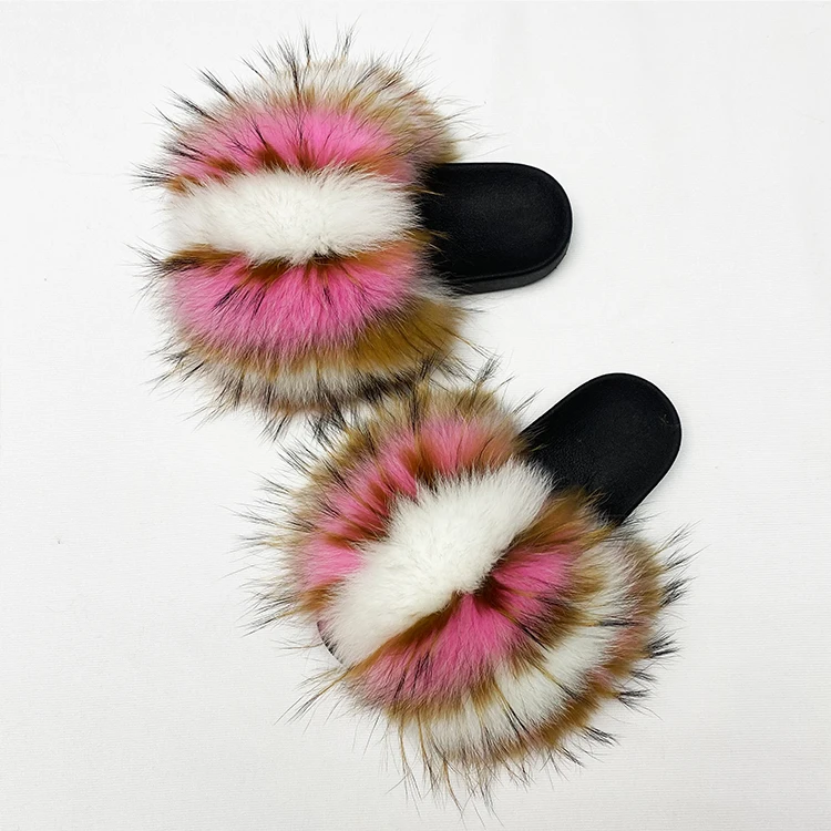Женские меховые тапочки оптом, плюшевые тапки из натурального Лисьего меха, сланцы из лисьего меха для женщин