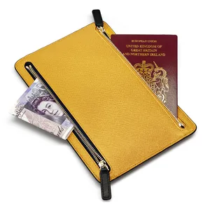 Custom Logo Saffiano Leather Mens Women Zipper Passport Card Holder Case