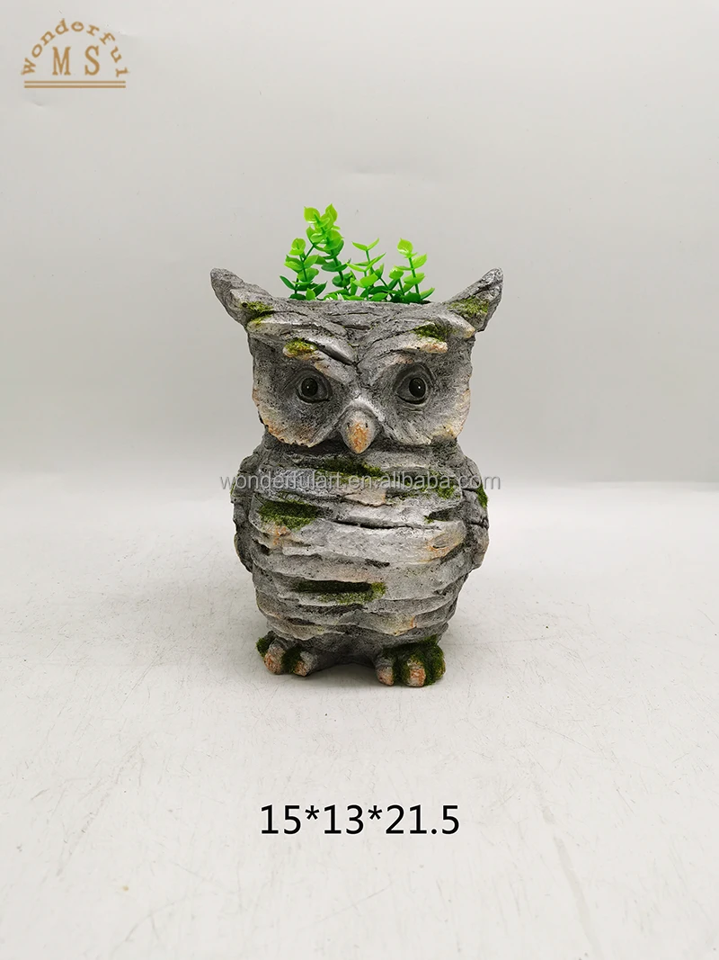Stone Color Planter Pot Owl Animal Flower Pot Polistone Frog Bird Hedgehog Duck Garden Pot for Garden