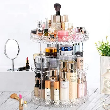 Makeup Organizer 360-Degree Rotating Adjustable Multi-Function Acrylic Cosmetic Storage