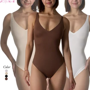 Luxurious Seamless V-Neck Tummy Control Crotchless Open-Back Butt Lifting High Elasticity Full-Body Shapewear for Women