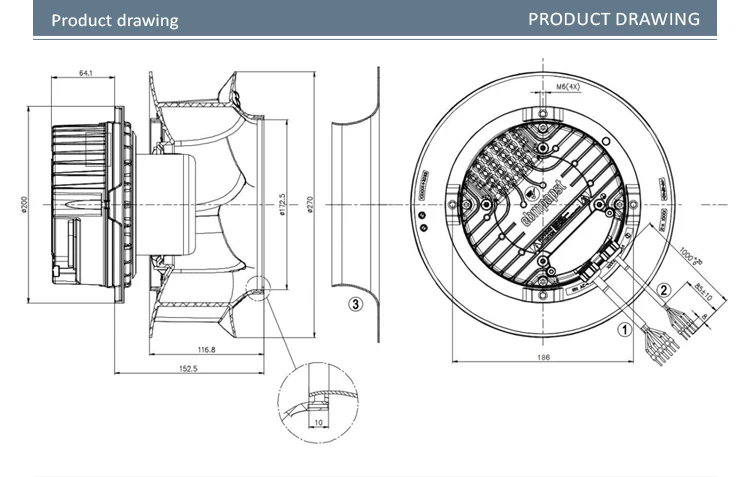 Centrifugal Fan, R3G250-PR17-W9/G01, 250mm, 400VAC, 1160W - detail 4