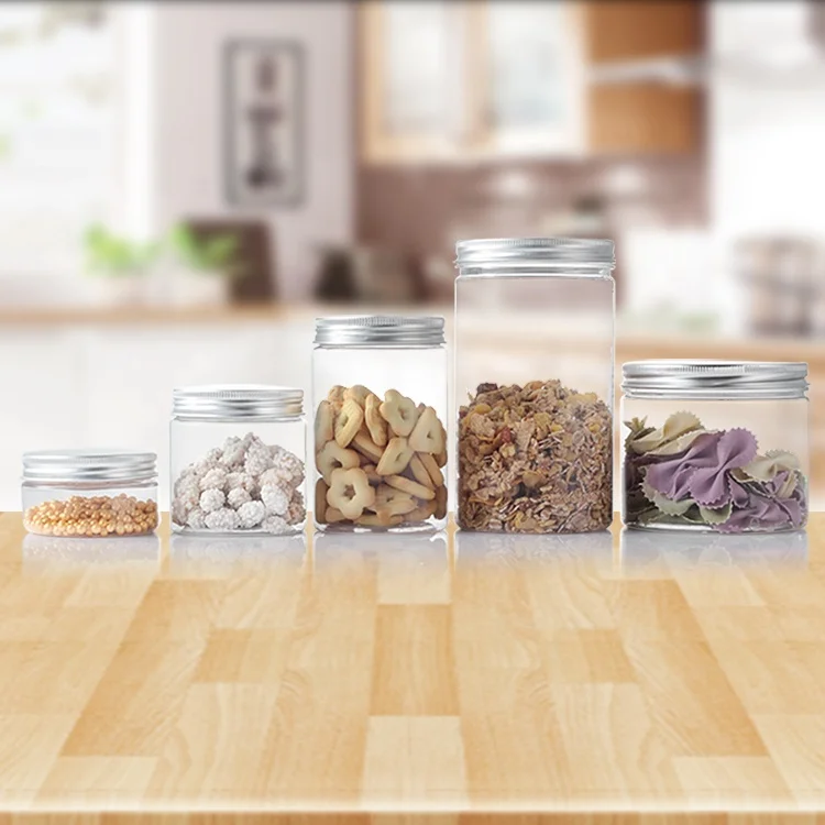 100ml 150ml 200ml 400ml 4oz 8oz Food Grade Cosmetic Packaging Clear PET Wide Mouth Plastic Jar with Aluminum Plastic Lid