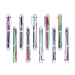 Hot Stationery Transparent Retractable 6 Color Multicolor Pen With Press Colorful Writing for Creative Kids Ball Ballpoint