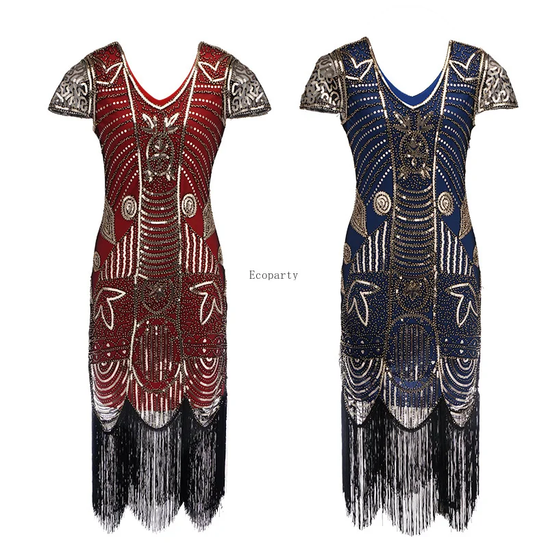 slim fit dress slacks Zapaka Pink Sequin 1920s Dress Boat Neck Fringe Flapper Dress, Pink / L