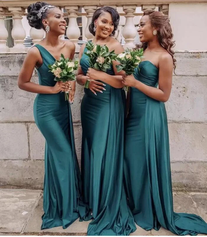 emerald green bridesmaid dresses south africa Multiway Elastic Satin Emerald Green Bridesmaid Dresses Mismatched Custom Size / Same as Picture / C main image 0