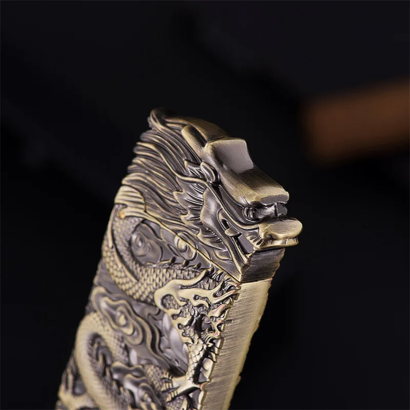Pure Copper Oil Lighter Vintage Dragon Relief Kerosene Lighter Metal