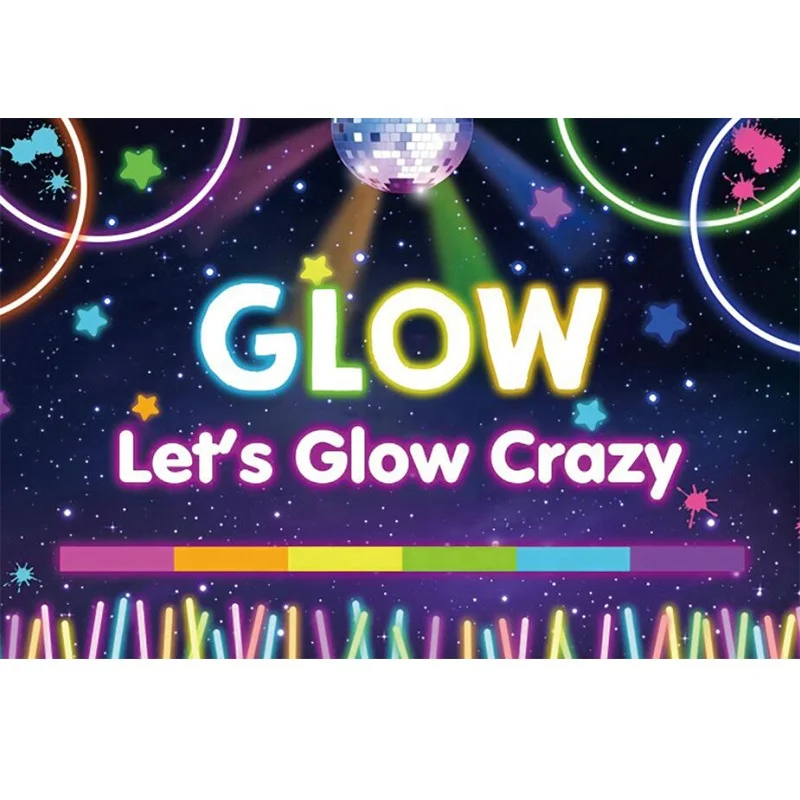 Toile De Fond De Fête Néon "Let's Glow Crazy" 120x180 Cm - Décoration Phosphorescente Pour Anniversaire, Soirée à Thème