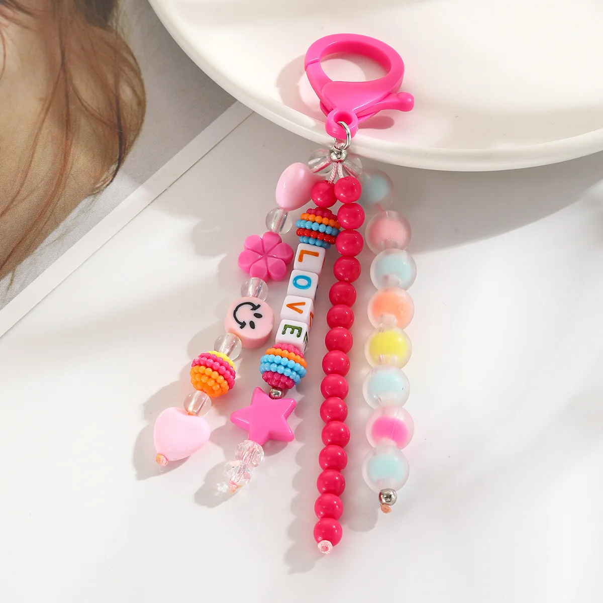 Alibaba.com: Smile Face Love Words Keychain Rainbow Polymer Clay