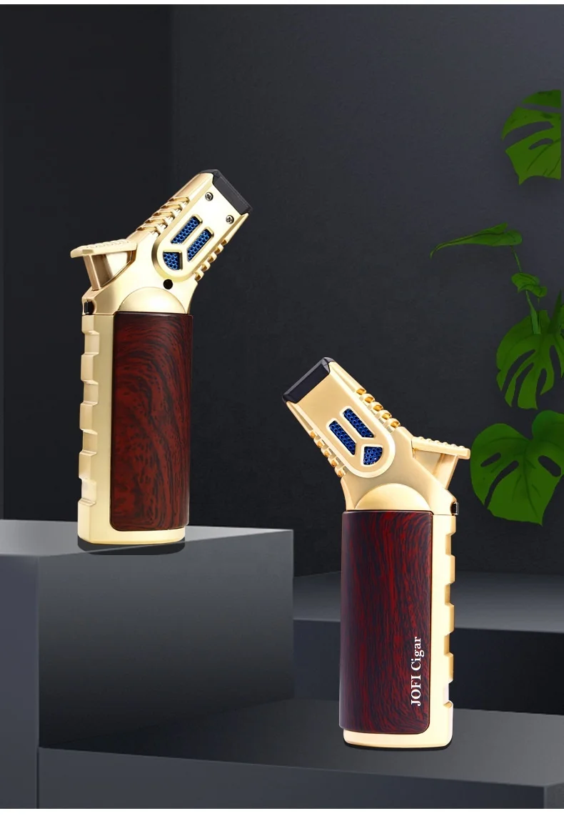 Powerful Windproof 4 Jets Torch Butane Gas Lighter Outdoor BBQ Cigar Jet Flames Blow Torch Lighter Custom Logo With Safe Lock