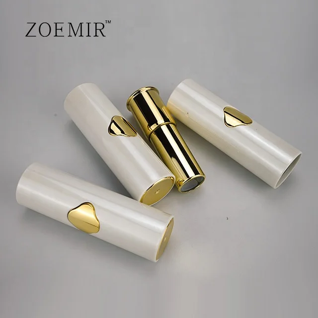 Round White Push Button Lipstick Tubes Metallic Gold  Luxury Plastic Lipstick Container High Quality Empty Lip Balm Container