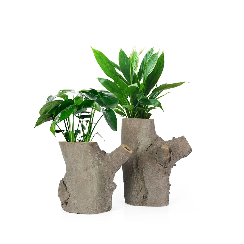 Brown Resin Flower and Plant Pots & Planters in The Shape of Tree Stumps Used with Artificial Flower Hand Carved Support Popular