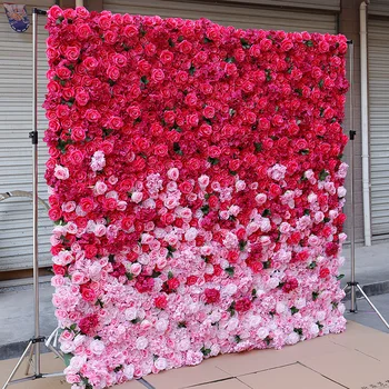 Custom 3D Wedding Flower Wall Artificial Silk Rose Flower Wall Backdrop Decorative Artificial Flower Wall Panel