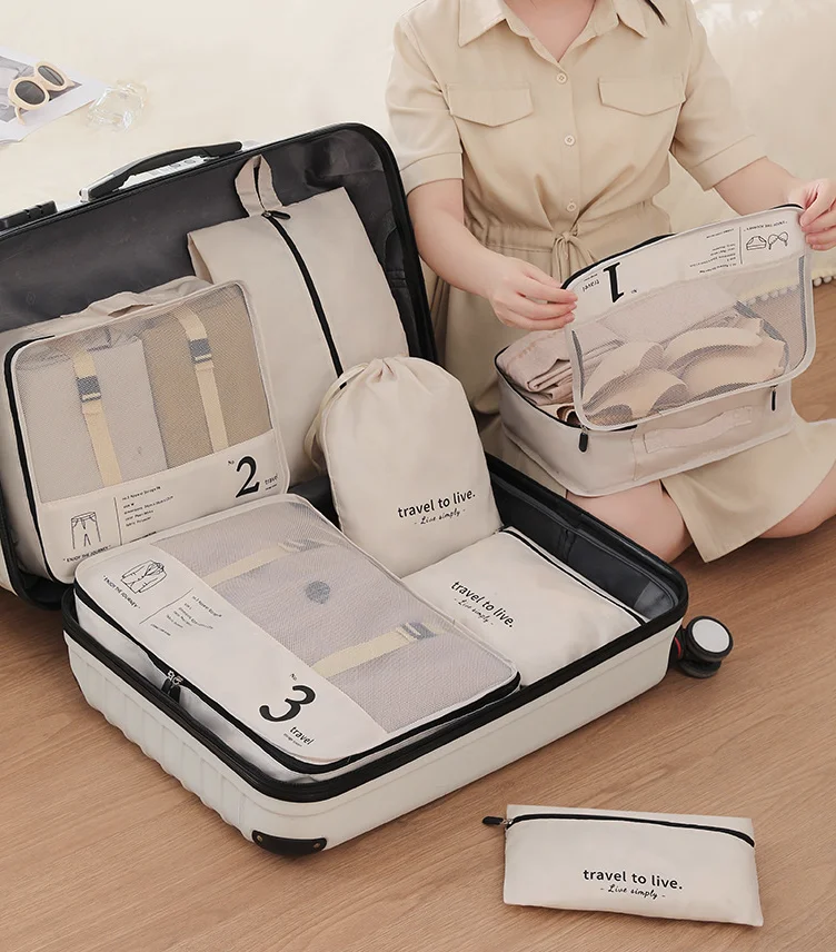 Custom Compression Packing Cube Set of 7pcs Travel Organizer Bag Suitcase Packing for Clothes Underwear Cosmetic Travel Bag
