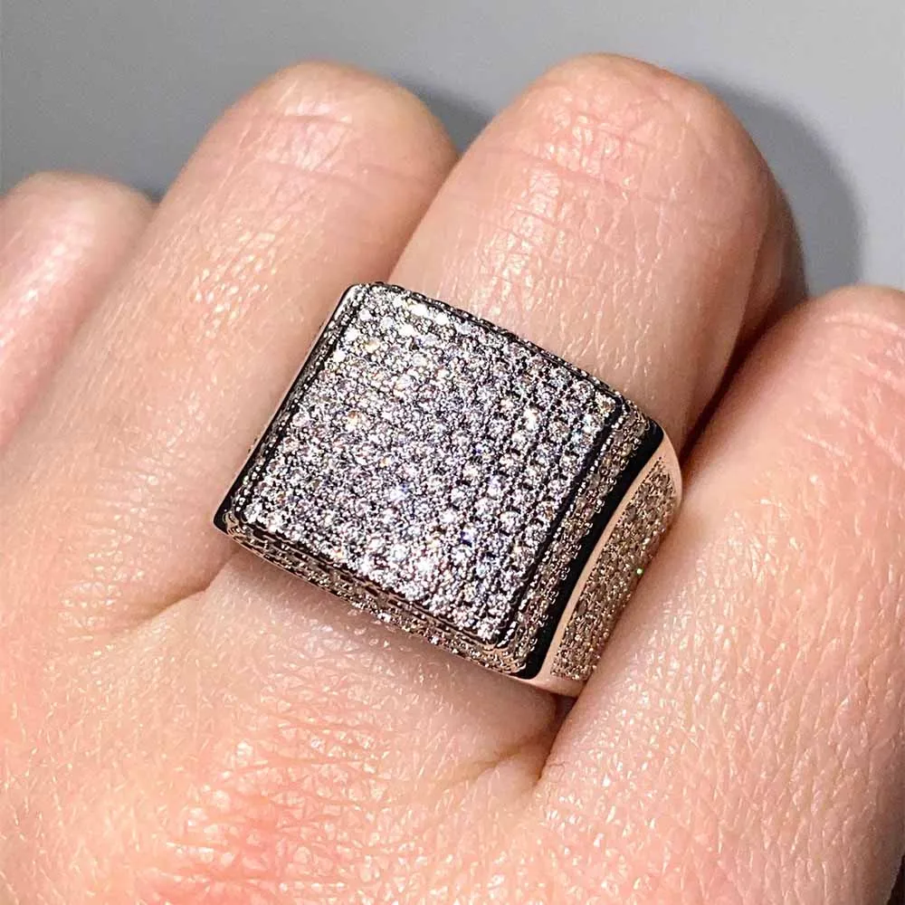 Iced Out Micro Pave Cz 18k Gold Custom Diamond Ring For Men Brass