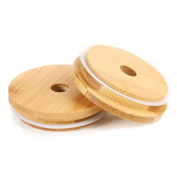 Wholesale Custom Bamboo Mason Jars Lids 70mm 88mm Wide Mouth Mason Jars with Drinking Straw Hole Mason Jars Lid