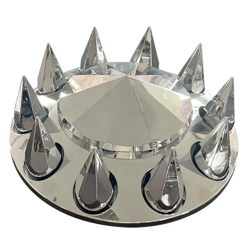 Chrome ABS Spiked Front Axle Wheel Covers Hubcaps 33mm Thread on Lug Nut Covers for Semi Trucks