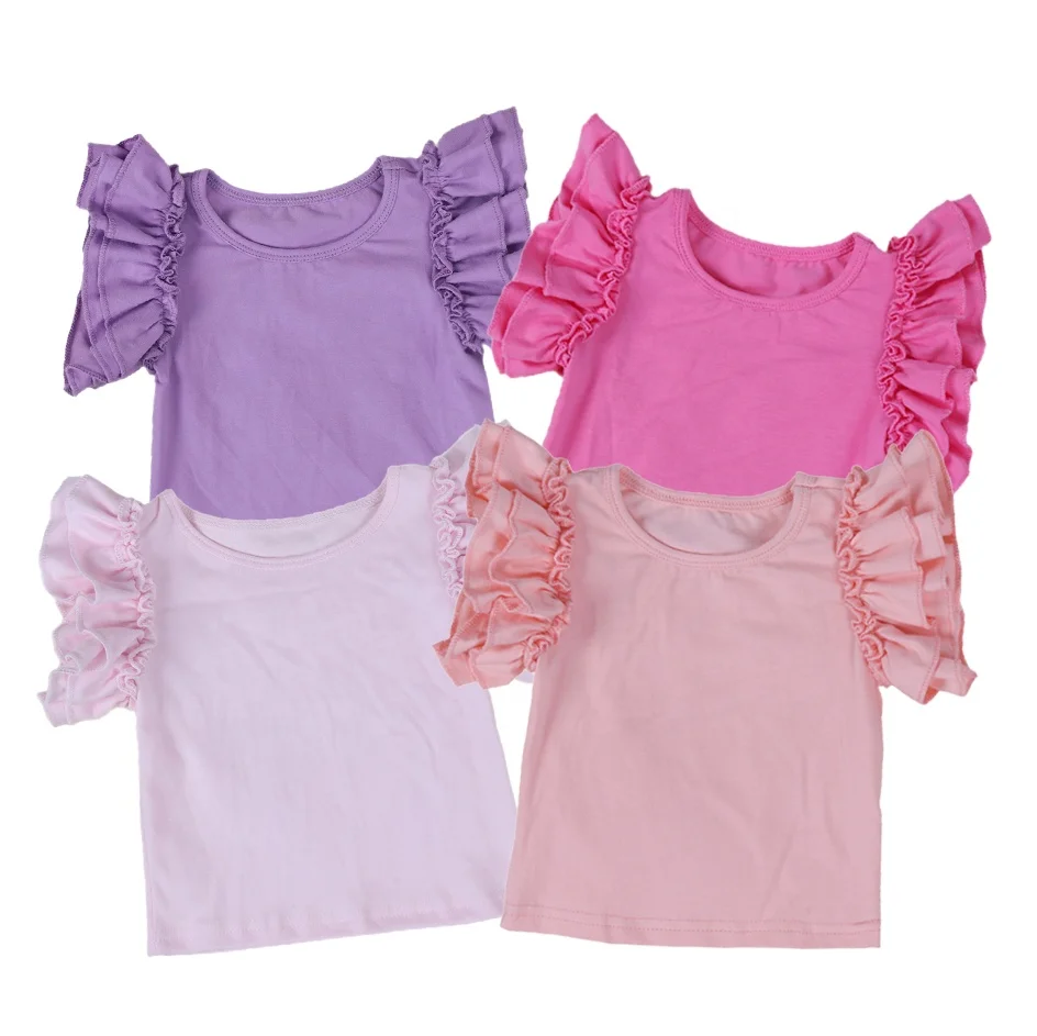 Baby Kids Girls Ruffle T Shirt Flutter Sleeve Tank Top Summer Blank Tee Blouse