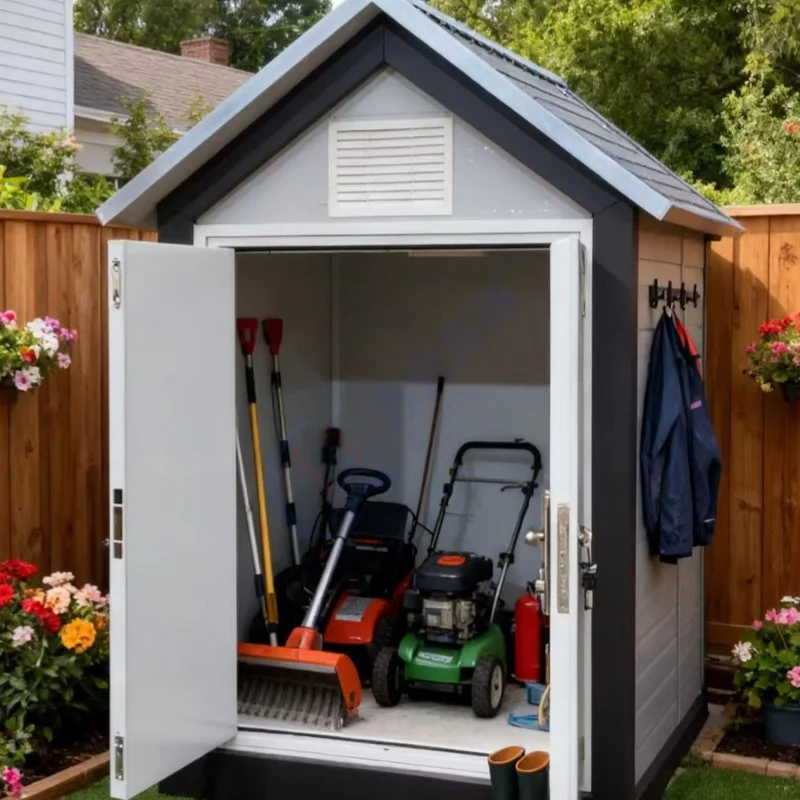 غرفة أدوات صغيرة من هيكل فولاذي خفيف بطول 4.27 قدم، غرفة تخزين مخصصة للأدوات وآلة إزالة الأعشاب للحديقة