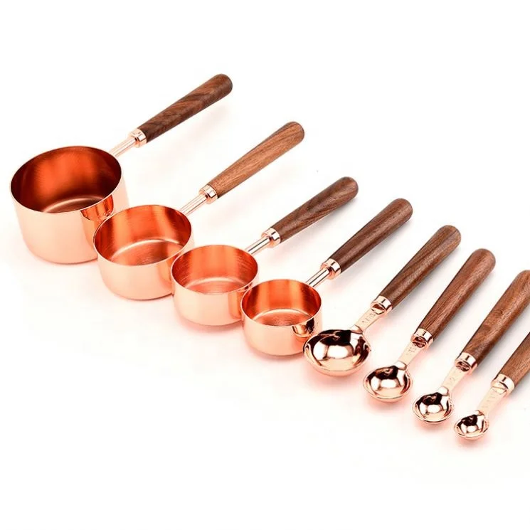 Heavy duty 9 piece stainless steel copper plated rose gold kitchen baking measuring spoon and measuring cup set