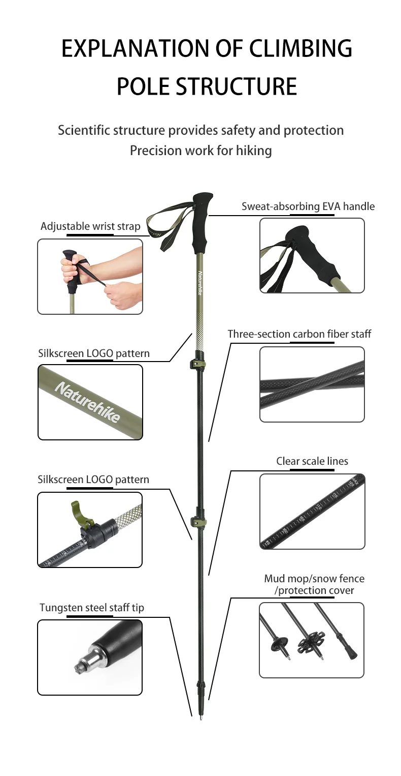 Naturehike 3 Node Outer Locked Trekking Pole Carbon Fiber Telescopic Trekking Pole Buy