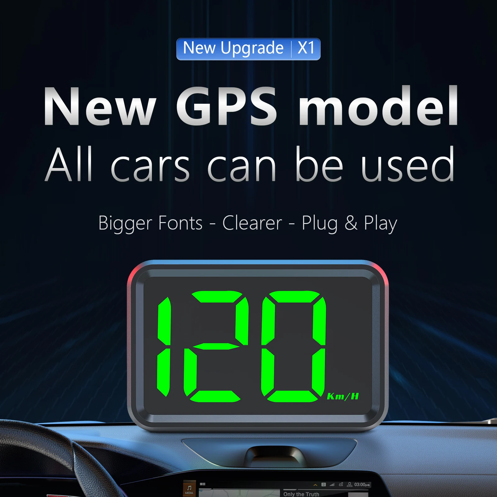 X1 GPS Digital Speedometer Car Hud Head up Display Big Font for Universal Car Auto Gauge Car Accessories KMH MPH