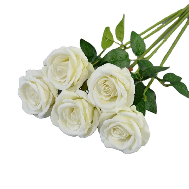 China Wholesale Wedding Event Decoration White Rose Flower Arrangement Long Stem Artificial Velvet Rose Flower