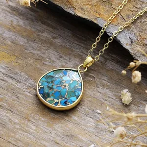 Classic and Simple New Style Pendant Necklace with Turquoise Natural Stone Beads and Chain European and American Accessories