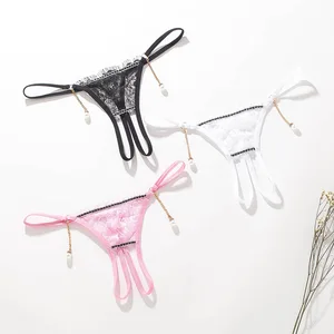 HD195 Sexy Ms Eyelash Lace Sexy T-shaped Pants Open Fork Elastic Ladies Panties See-through Lace-up Underwear