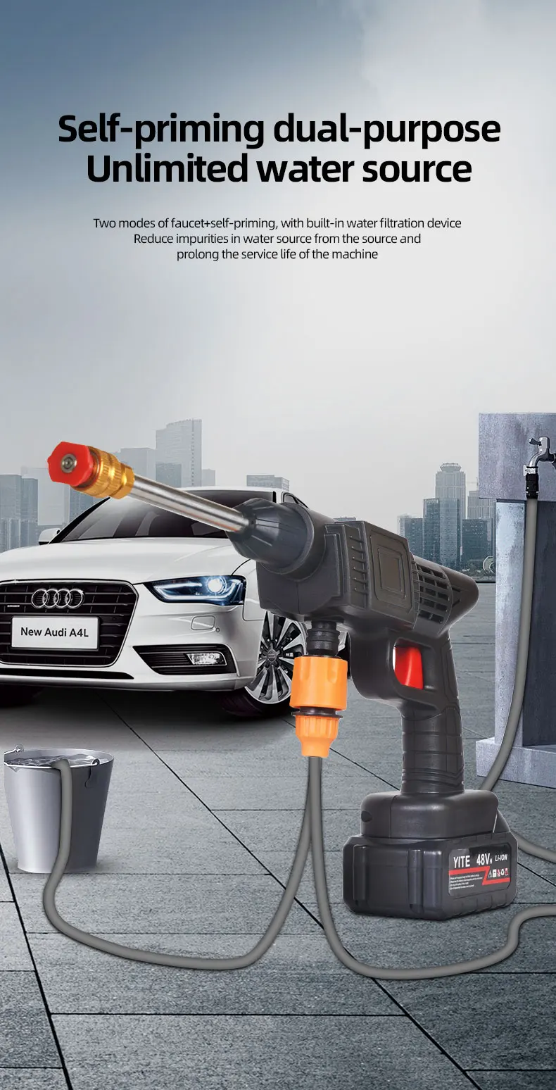24/48v Cordless Car Washing Machine Water Spray Gun Car Washer Wireless Lithium Battery Potable