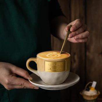 Wholesale Saudi Arabia Writing Afternoon Tea Cup Custom Arab Text Coffee Mugs Ceramic Espresso Cups With Saucer Gift Set
