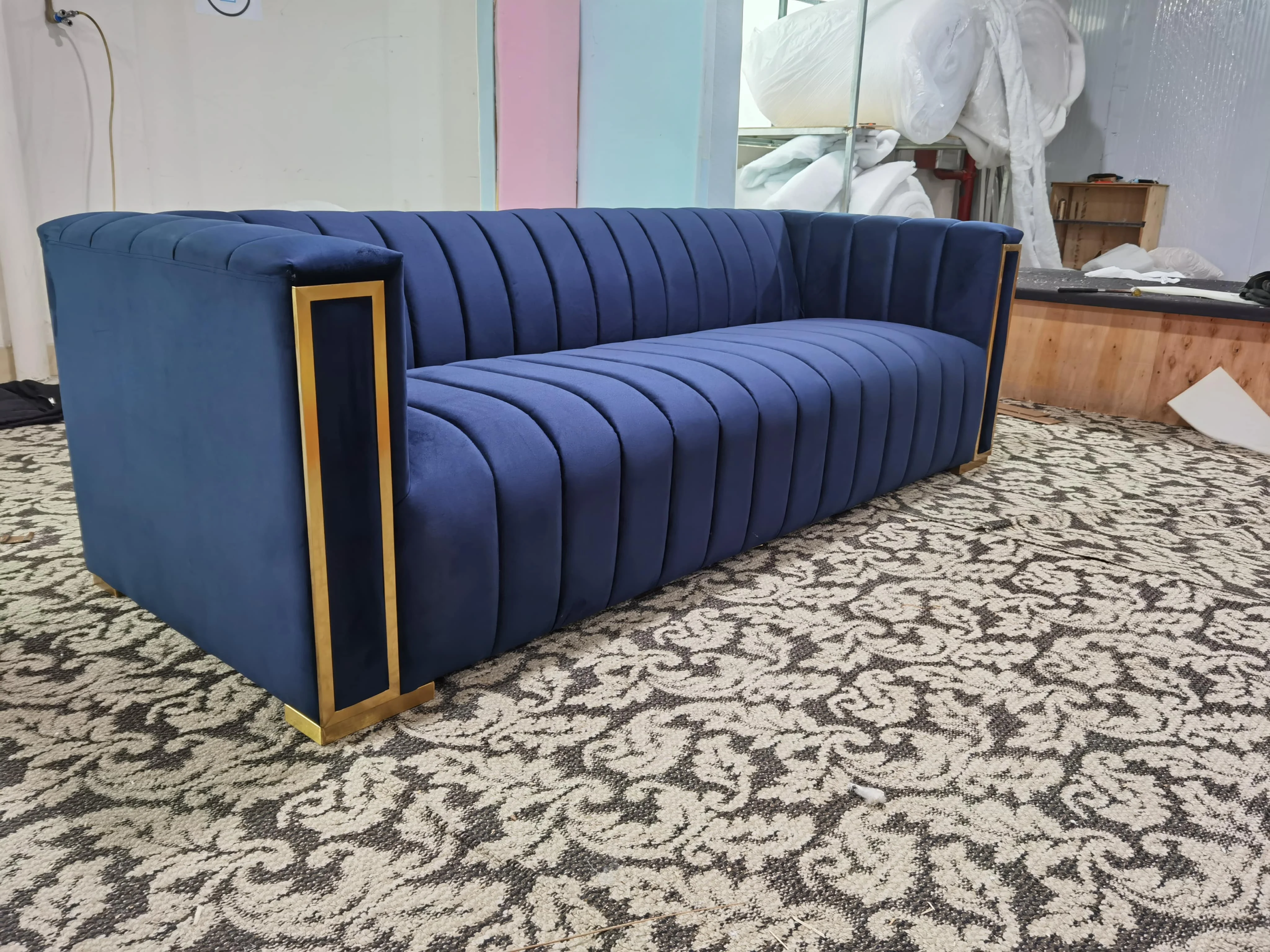 Luxury Fabric Velvet Cough Sectional Living Room Sofa Set Furniture