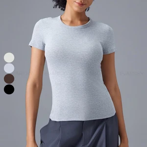 Casual Fashion Outdoor Jogger Clothes Ladies Breathable Simple Slimming Fitness Women Short Sleeves Round Neck Yoga T-shirt Top