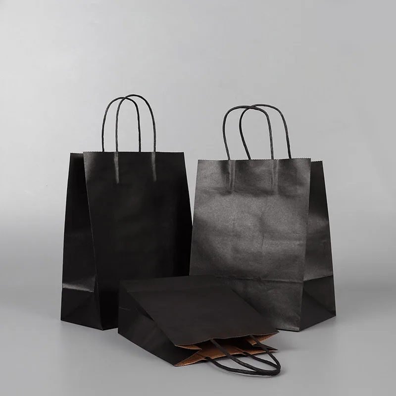 Wholesale Custom Black Kraft Paper Bag Handbag For Shopping Gifts ...